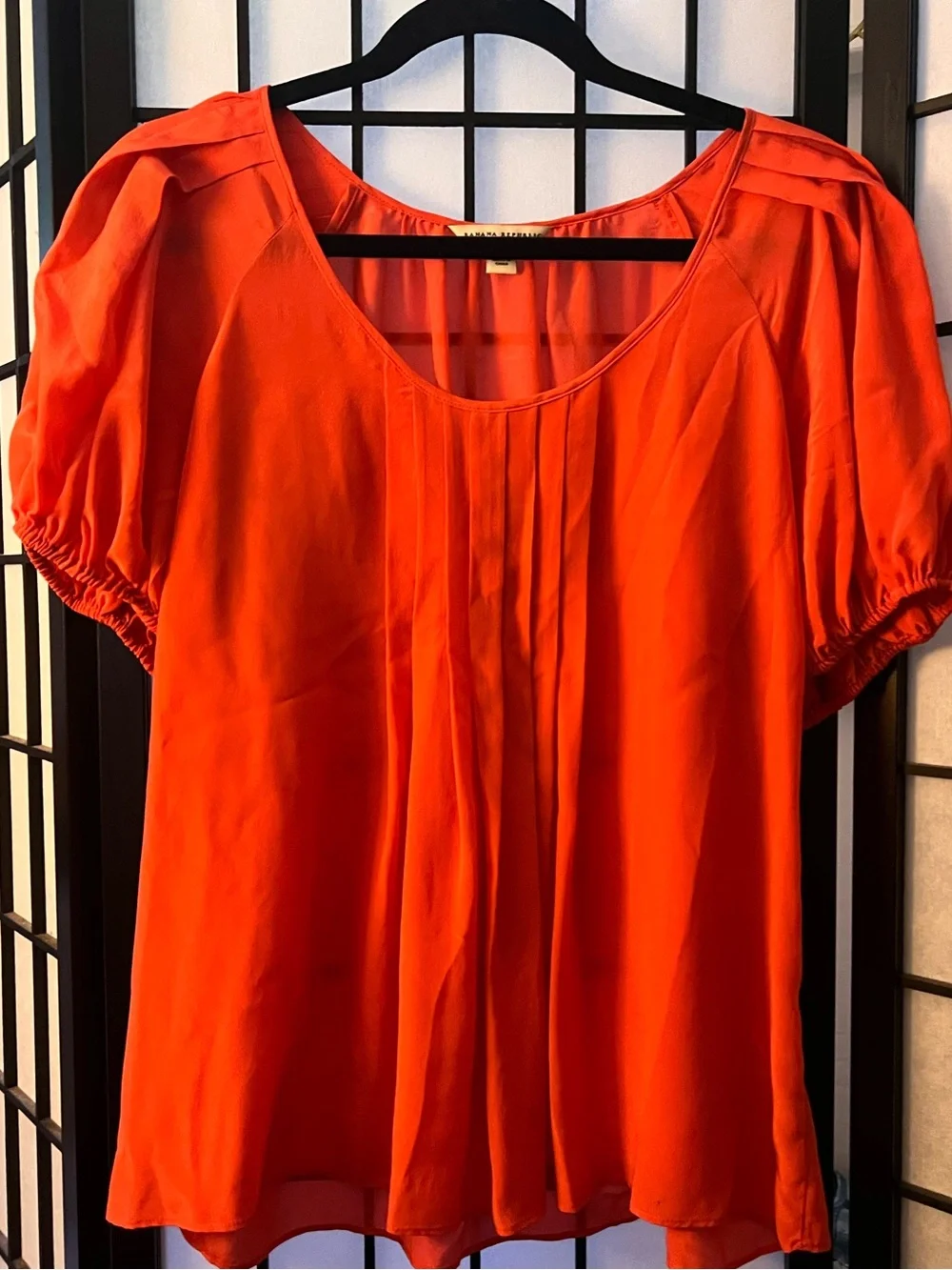PAIR of Banana Republic 100% Silk Pleated Puff-Sleeve Scoop Neck Blouses